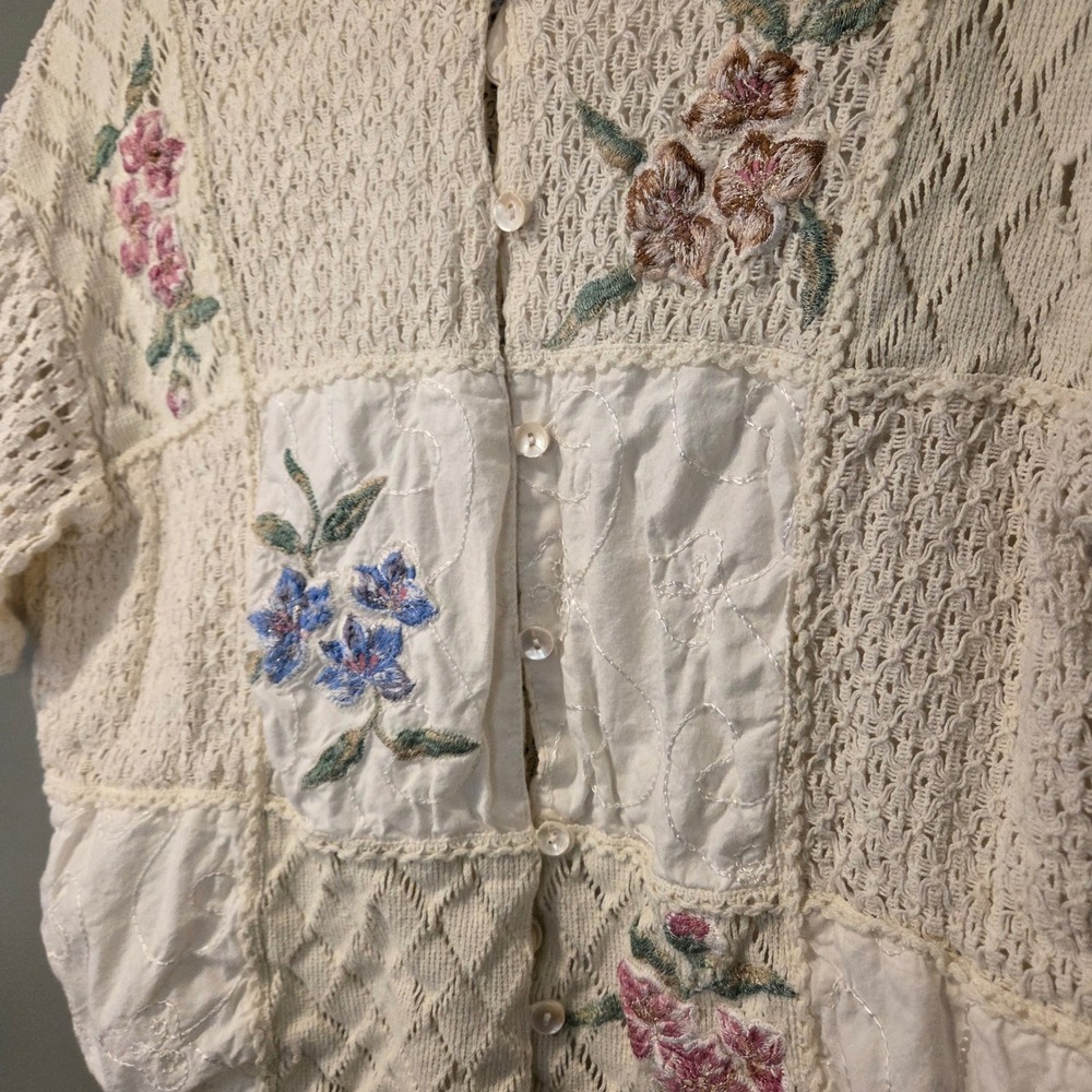 Vintage Bedford Fair Women's Crochet Floral Embroidered Top Size M Cottage Boho - Picture 5 of 13